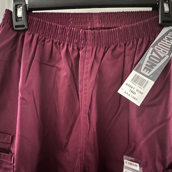 ScrubZone Womens Cargo Scrub Pants Wine Elastic Waist Medical Uniform - Picture 6 of 8